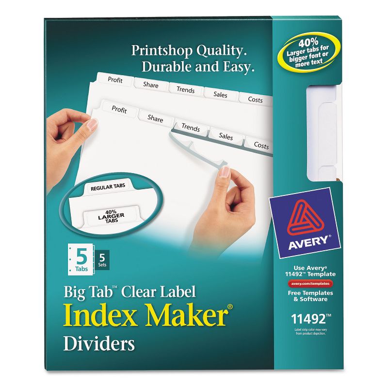 Avery Print & Apply Clear Label Dividers w/White Tabs 5-Tab Letter 5 Sets 11492, 1 of 9