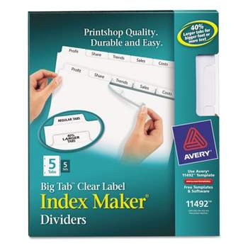 Avery Print & Apply Clear Label Dividers w/White Tabs 5-Tab Letter 5 Sets 11492