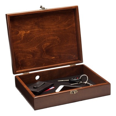 Walnut Stain Wooden Valet Box with Felt Lining