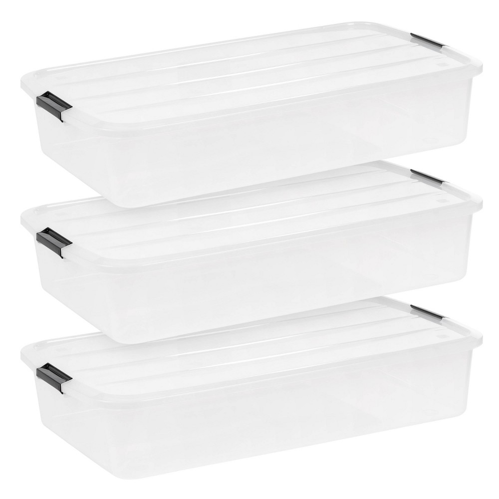 IRIS 3pk 50qt Underbed Plastic Storage Container with Lid : Clear Plastic, Lidded, Universal Storage, Underbed Storage Containers