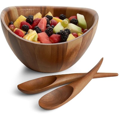 Acacia Wood Crescent Salad Bowl Set with Servers