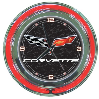 Corvette C6 Neon Clock - 14 inch Diameter - Black