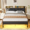 Furnulem Bed Frame with LED Lights, Headboard with Charging Station and USB Port,Upholstered Platform Bedframe Metal Support, No Box Spring Needed - 2 of 4