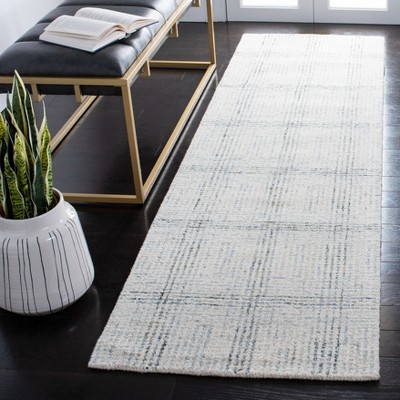 Ivory and Gold Handmade Abstract Wool Runner Rug