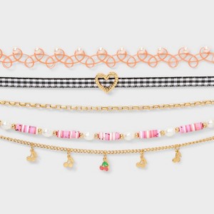 Girls' 5pk Gingham and Cherries Necklace - art class™: Beaded, Chain, Choker Styles, Lobster Clasp - 1 of 3
