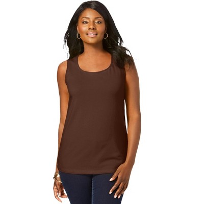 Jessica London Women's Plus Size Stretch Cotton Horseshoe Neck Tank