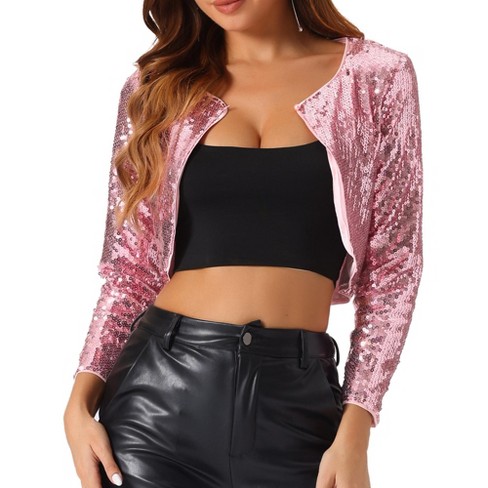 NZYIHAO Cardigan à Paillettes Pour Femme - Court - Ouvert - Manches Longues - Boléro Fin Et élégant - Sans Boutons - Veste Boléro En Maille Fine - Veste De Transition, Bordeaux, S