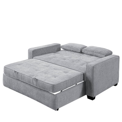 Light Gray Tufted Queen Convertible Sleeper Sofa with Wood Frame