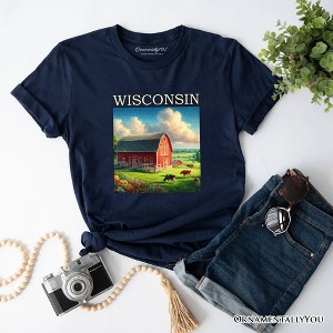 Vintage Wisconsin Farm Landscape T-Shirt, Midwest Red Barn Tee and Countryside Souvenir | OrnamentallyYou - 1 of 4