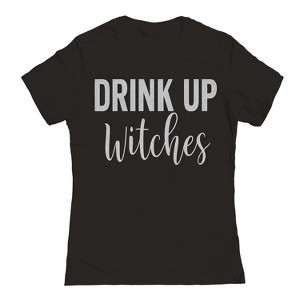 Rerun Island Women Drink Up Witches Text White Short Sleeve Graphic Cotton T-Shirt - 1 of 4