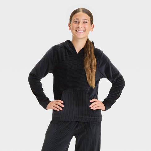 Velour hoodie black new arrivals