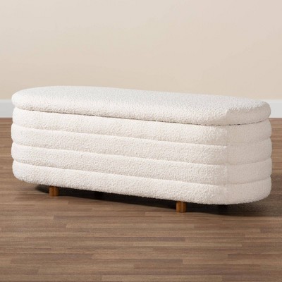 Betiana Cream Boucle Fabric and Walnut Wood Storage Bench