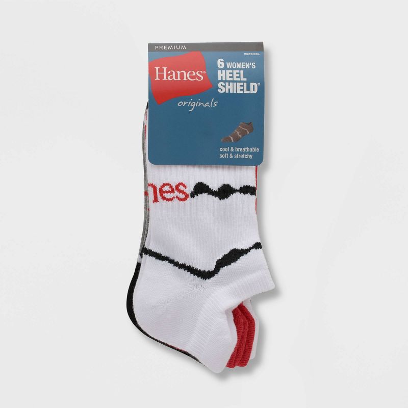 Hanes Originals Women&#39;s 6pk Heel Shield Socks - White/Red/Black 5-9, 3 of 4