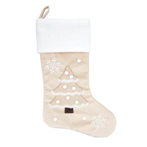 Saro Lifestyle Traditional Cheer Christmas Tree Stocking, 20", Beige - 1 of 3