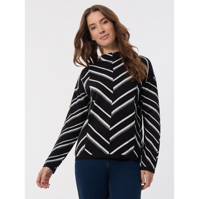 Jones New York Mock Neck Chevron Jacquard Sweater