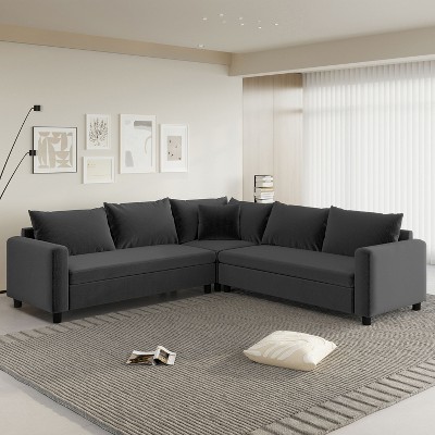 NicBex Couches for Living Room 92" Modular Sectional 5 Seat Sofa L Shaped Chenille Comfy Corner Couch Set with Wide Seat and Pillows, Gray