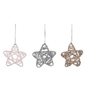 Transpac Medium Natural Glitter Star Set of 3 Christmas Home Decorations - 1 of 1