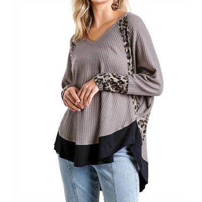 Women's Animal Dolman Sleeve Waffle Knit Top - umgee