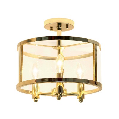 Vintage Gold 13'' Glass Semi-Flushmount Ceiling Light with Iron Accents