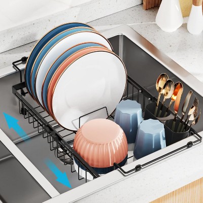 Attop Expandable in Sink Dish Drying Rack -Over The Sink Dish Drainer Drying Rack for Kitchen Sink, Dish Rack with Utensil Holder, Black