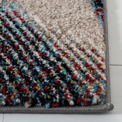 Beige and Blue Mid-Century Modern Runner Rug