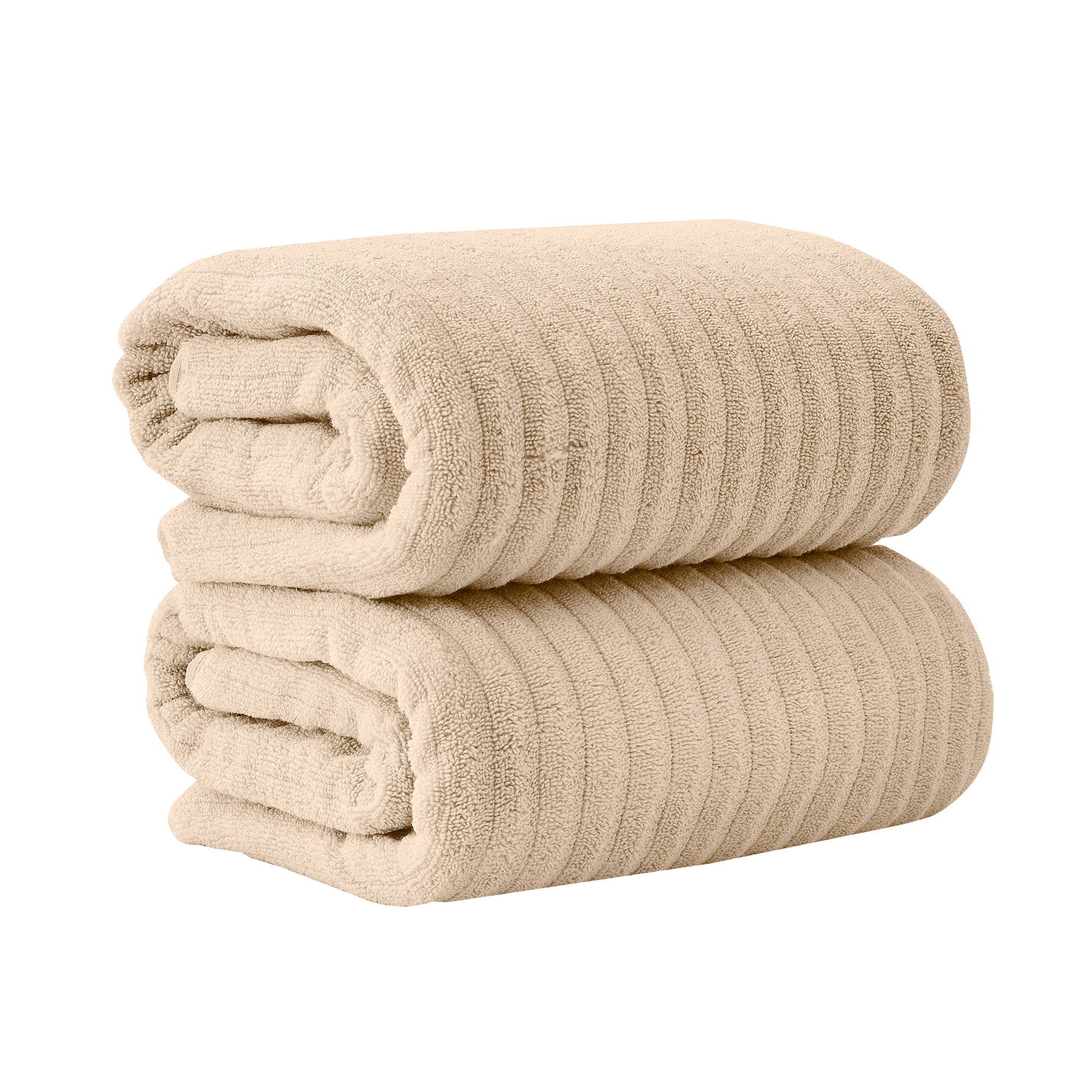 Luxury Cotton Ribbed Texture Towel Set - Great Bay Home (2 Pack Bath Sheet, Dune)