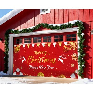 Christmas Garage Door Banner Cover Decorations,Garage Door Outdoor Backdrop for Xmas,7 x 16 Ft Christmas Decor with Snowflakes, reindeer, Bells - 1 of 4