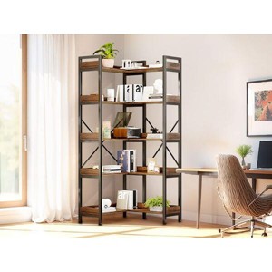 Hyleory Asymmetrical Modern Bookshelf, 5-Tier Freestanding Display Shelf, MDF & Metal Industrial Bookcase for Living Room / Home Office - 1 of 4