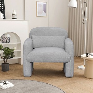 CAVINAS Upholstered Accent Chair with Arms and Pillow,Modern Teddy Fleece Arm Chairs for Bedroom,Reading Room,Gray/Beige/Pink - 1 of 4