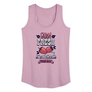Women's - Instant Message - Farm Fresh Strawberries Picked Daily Graphic Racerback Tank - 1 of 4