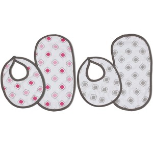 Bacati - Moroccan Tiles Pink/Gray Muslin 4 pc set of Bibs & Burp Cloths Set - 1 of 4