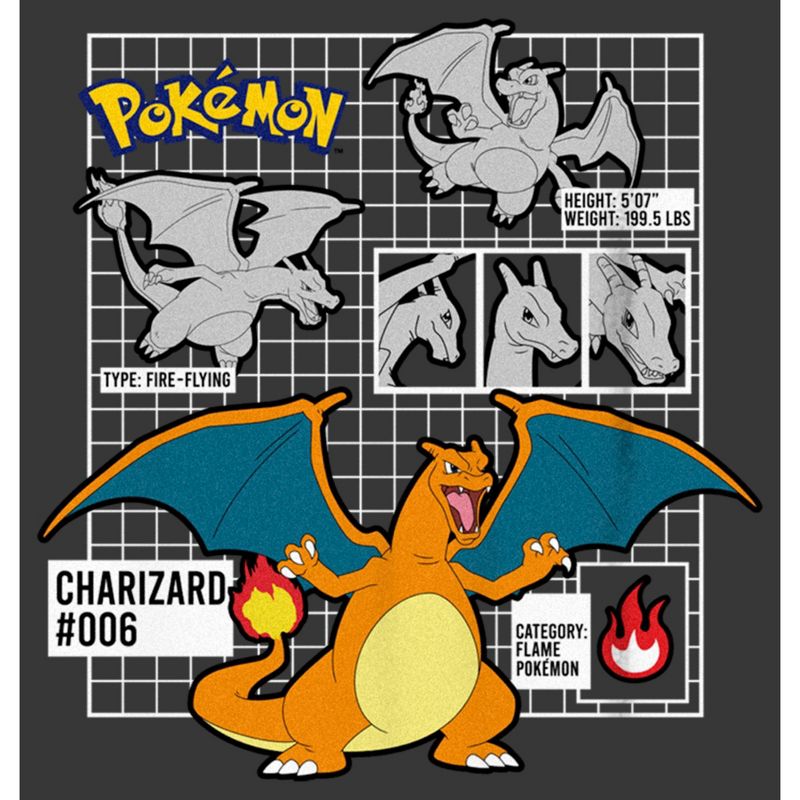 Boy's Pokemon Charizard Info Grid T-Shirt, 2 of 6