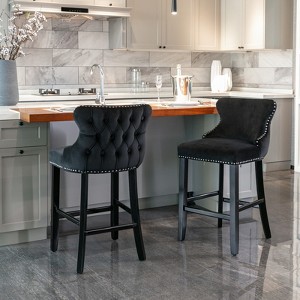 A&A Furniture,Contemporary Velvet Upholstered Wing-Back Barstools with Button Tufted Decoration and Wooden Legs,  Bar Chairs,Set of 2 - 1 of 4
