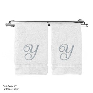 BC BARE COTTON Monogrammed Hand Towel, 100% Turkish Cotton - Set of 2 - White - Silver Script - 1 of 1