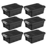 Sterilite 4 Gallon Stackable Rugged Industrial Storage Tote Containers with Latching Clip Lids for Garage, Attic, or Worksite Storage, Black