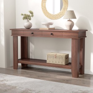 59-Inch Long Console Table, Wooden Entryway Table with 2 Drawers & Open Storage Shelf, Hallway, Living Room - 1 of 4