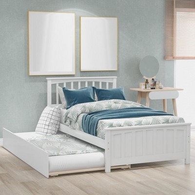 Twin Size Platform Bed Frame, Trundle Bed With Solid Wood Legs And ...