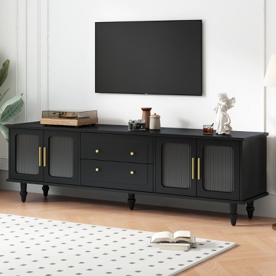 69" Modern Retro TV Stand with Fluted Glass Doors and Drawers for 78" TV,Elegant Media Console for Living Room-Baofuwish