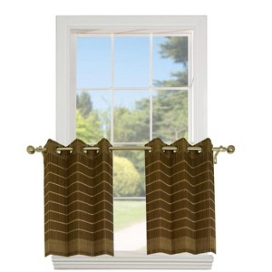 Versailles Bamboo Wood Blackout Grommet Top Tier Set for Windows 48" x 24" Walnut - 1 of 4