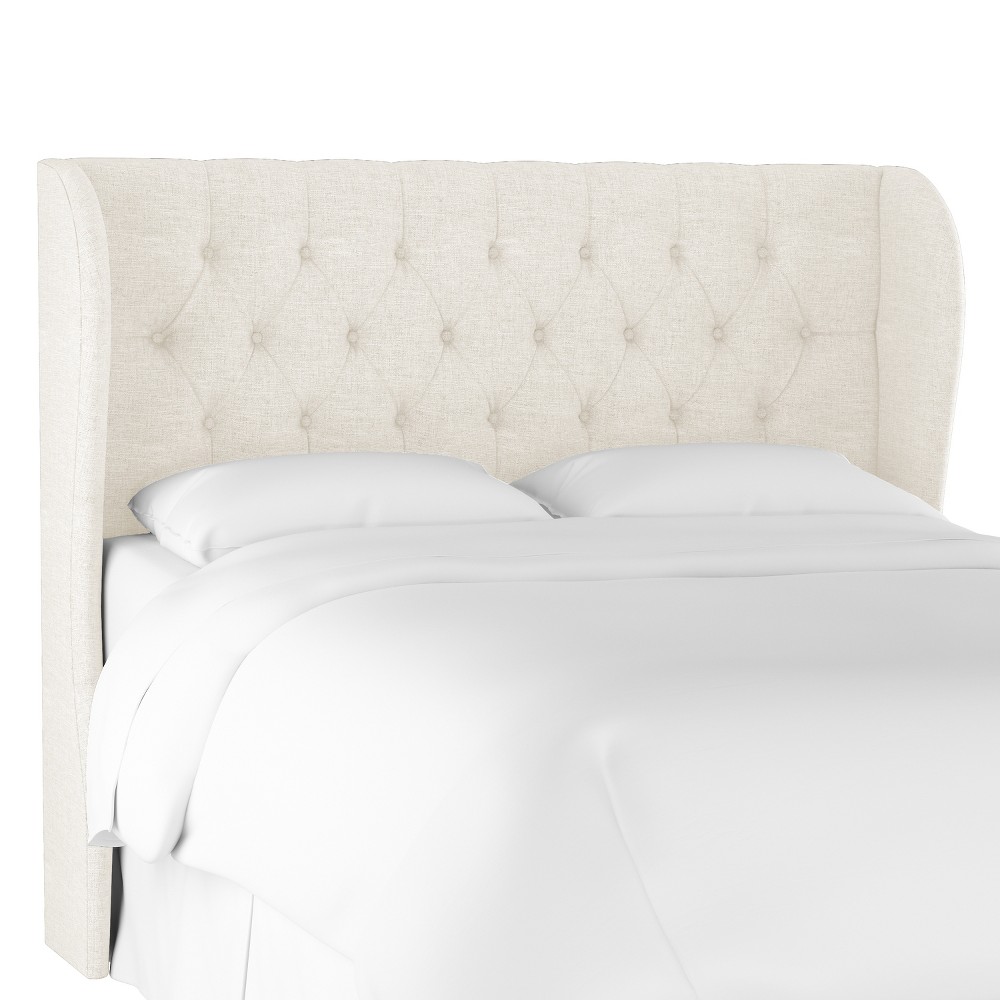 Skyline Furniture Queen Tufted Wingback Headboard Off White Linen: Padded, Contemporary Style