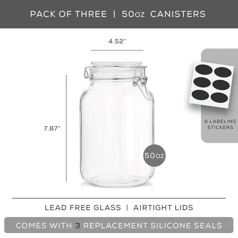 JoyJolt Airtight Glass Jars Storage Cannister with Silicone Seal Lids - Set of 3 - 50 oz., 5 of 7