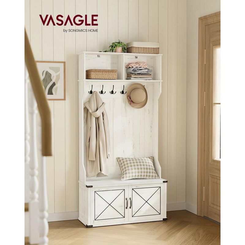 VASAGLE White Hall Tree with Bench and Shoe Storage, Entryway Coat Rack with Shoe Bench, Farmfouse Wooden Shoe Cabinet Rustic White, 3 of 11