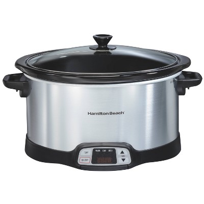 Hamilton Beach 8qt Programmable Slow Cooker - Silver: Stoneware Pot, Automatic Keep Warm, 375W, 8 Quart Stockpot Included