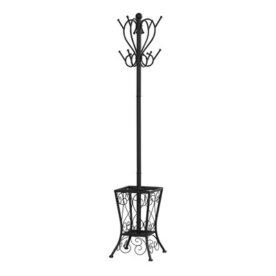 Monarch Specialties Coat Rack Hall Tree Free Standing 8 Hooks Entryway 71InchH Umbrella Holder Bedroom Metal Black Transitional