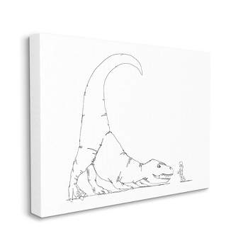 Stupell Industries Dinosaur T-Rex and Boy Line Drawing Minimal