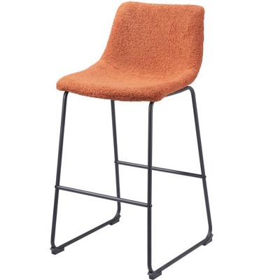 HomeRoots Set of Two 29" Burnt Orange and Black Shearling and Steel Bar Height Bar Chairs