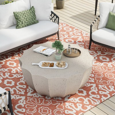 35" Outdoor Patio Coffee Table,Indoor Irregular Cement Coffee Table,Water Resistant Table For Garden Backyard,No Assembly Required-Coolbibila