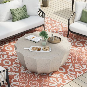35" Outdoor Patio Coffee Table,Indoor Irregular Cement Coffee Table,Water Resistant Table For Garden Backyard,No Assembly Required-Coolbibila - 1 of 4