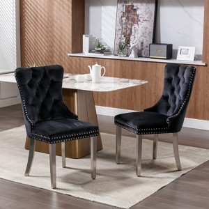 DOMETOUR Modern Velvet Dining Chair Solid Wood with Chrome Stainless Steel Plating Legs Nailhead Trim Set of 2 - 1 of 4