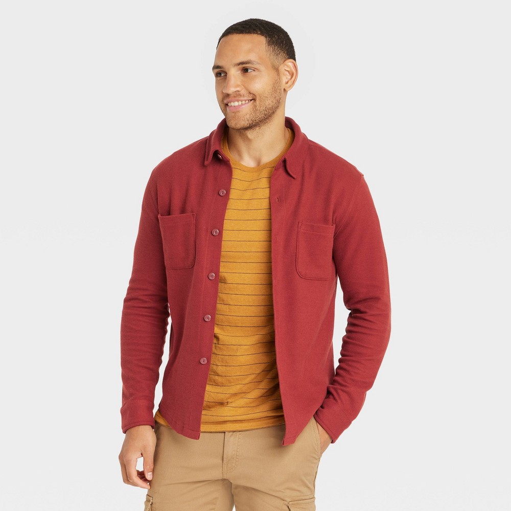 Men's Knit Button-Down Shirt - Goodfellow & Co Dark Red XL